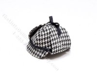 Miniature Black Houndstooth Deerstalker Hat by Judith Blondell (image for) Miniature Black Houndstooth Deerstalker Hat by Judith Blondell