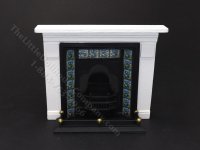 Miniature Coalbrookdale Tiled Fireplace and Fender Set for Dollhouses - Blue & Yellow (image for) Miniature Coalbrookdale Tiled Fireplace and Fender Set for Dollhouses - Blue & Yellow