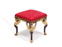 Miniature Mahogany and Red Empire Foot Stool for Dollhouses (image for) Miniature Mahogany and Red Empire Foot Stool for Dollhouses