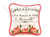 Miniature "Cafe & Legumes" Pillow for Dollhouses (image for) Miniature "Cafe & Legumes" Pillow for Dollhouses