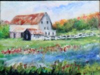 Miniature Barn Landscape Painting by Larry Morganti (image for) Miniature Barn Landscape Painting by Larry Morganti