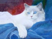 Miniature Lounging White Cat Painting by Larry Morganti (image for) Miniature Lounging White Cat Painting by Larry Morganti