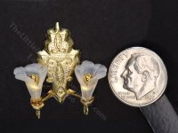 1:24 Scale Miniature 3V Art Nouveau Tulip Double Sconce for Dollhouses (image for) 1:24 Scale Miniature 3V Art Nouveau Tulip Double Sconce for Dollhouses