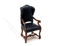 Miniature Black Spanish Armchair for Dollhouses (image for) Miniature Black Spanish Armchair for Dollhouses