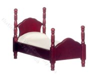 Miniature Mahogany Twin Bed with White Bedding (image for) Miniature Mahogany Twin Bed with White Bedding