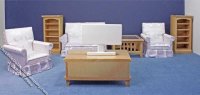 Miniature Eight Piece Oak Living Room Set for Dollhouses (image for) Miniature Eight Piece Oak Living Room Set for Dollhouses