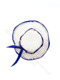 Miniature Handmade Mesh Sun Hat with Blue Ribbon (image for) Miniature Handmade Mesh Sun Hat with Blue Ribbon
