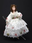 Vintage Miniature Victorian Lady in White Lace Dress with Green and Pink Bows (image for) Vintage Miniature Victorian Lady in White Lace Dress with Green and Pink Bows