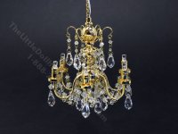 Miniature Battery Operated 6-Arm Brass Crystal Chandelier with Wand (image for) Miniature Battery Operated 6-Arm Brass Crystal Chandelier with Wand