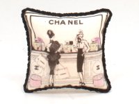 Miniature Chanel Print Pillow with Black Braided Edging (image for) Miniature Chanel Print Pillow with Black Braided Edging