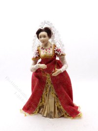 Miniature Handcrafted Vintage Renaissance Noblewoman in Red/Gold (image for) Miniature Handcrafted Vintage Renaissance Noblewoman in Red/Gold