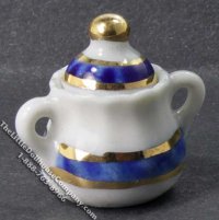Miniature Blue with Gold Trim Sugar Bowl for Dollhouses - As Is (image for) Miniature Blue with Gold Trim Sugar Bowl for Dollhouses - As Is