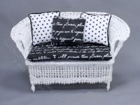 Miniature Black and White Wicker Sofa for Dollhouses (image for) Miniature Black and White Wicker Sofa for Dollhouses