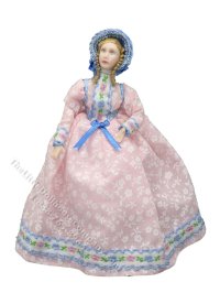 Miniature Handcrafted Vintage Pink Victorian Lady in Bonnet (image for) Miniature Handcrafted Vintage Pink Victorian Lady in Bonnet