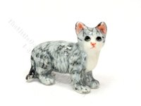 Miniature Standing Grey Tabby Cat Figurine for Dollhouses (image for) Miniature Standing Grey Tabby Cat Figurine for Dollhouses