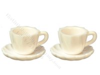 Miniature Set of 2 Victorian Teacups & Saucers for Dollhouses (image for) Miniature Set of 2 Victorian Teacups & Saucers for Dollhouses