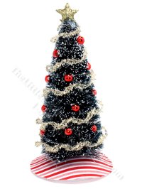 Miniature Christmas Tree with Red Baubles and Gold Tinsel (image for) Miniature Christmas Tree with Red Baubles and Gold Tinsel