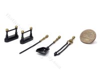 Miniature 5 Piece Set of Fireplace Tools for Dollhouses - Black & Brass (image for) Miniature 5 Piece Set of Fireplace Tools for Dollhouses - Black & Brass