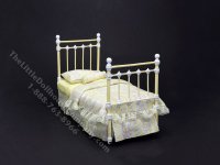 Miniature Wrought Iron Twin/Single Bed for Dollhouses - Yellow (image for) Miniature Wrought Iron Twin/Single Bed for Dollhouses - Yellow