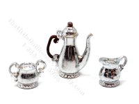 Miniature Georgian Style 3 Piece Coffee/Tea Set for Dollhouses - Silver (image for) Miniature Georgian Style 3 Piece Coffee/Tea Set for Dollhouses - Silver