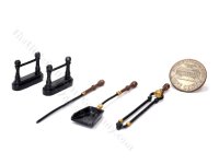 Miniature 5 Piece Set of Fireplace Tools for Dollhouses - Black & "Wood" (image for) Miniature 5 Piece Set of Fireplace Tools for Dollhouses - Black & "Wood"