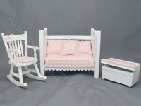 Miniature Pink Gingham Nursery Set for Dollhouses (3pc) (image for) Miniature Pink Gingham Nursery Set for Dollhouses (3pc)