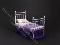 Miniature Wrought Iron Twin/Single Bed for Dollhouses - Purple (image for) Miniature Wrought Iron Twin/Single Bed for Dollhouses - Purple