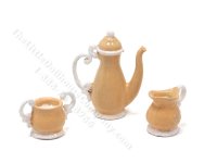 Miniature Georgian Style 3 Piece Coffee/Tea Set for Dollhouses - Tawny & White (image for) Miniature Georgian Style 3 Piece Coffee/Tea Set for Dollhouses - Tawny & White