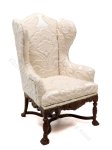 Miniature White Jacquard Wingback Chair for Dollhouses - Walnut (image for) Miniature White Jacquard Wingback Chair for Dollhouses - Walnut
