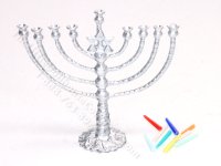 Miniature Large Silver Chanukia with Candles (image for) Miniature Large Silver Chanukia with Candles